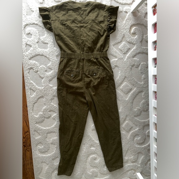 Anthropologie olive green utility jumpsuit flutter sleeves - Picture 4 of 8